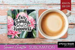 Family Quote Square Coaster - Summer Flowers Coaster PNG Product Image 1