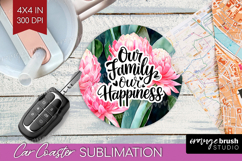 Family Quote Car Coaster - Summer Flowers Coaster PNG Product Image 1