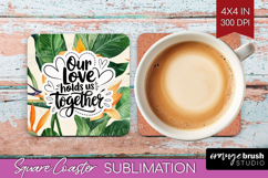 Family Quote Square Coaster - Summer Flowers Coaster PNG Product Image 1