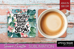 Family Quote Square Coaster - Summer Flowers Coaster PNG Product Image 1