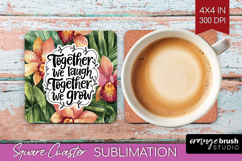 Family Quote Square Coaster - Summer Flowers Coaster PNG Product Image 1