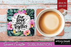 Family Quote Square Coaster - Summer Flowers Coaster PNG Product Image 1
