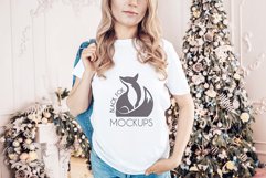 Christmas Xmas Winter White women t-shirt model mockup JPEG Product Image 1