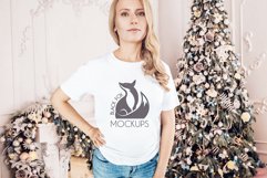 Christmas Xmas Winter White women t-shirt model mockup JPEG Product Image 1
