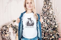 Christmas Xmas Winter White women t-shirt model mockup JPEG Product Image 1