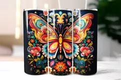 Butterfly with Flowers Folk Tumbler Wrap Sublimation Product Image 2