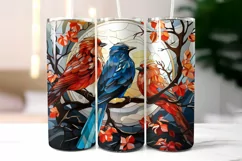 Stained Glass Christmas Birds Tumbler Wrap | Christmas Birds Product Image 2