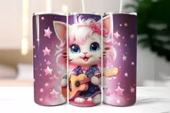 Cat Popstar Tumbler Wrap Sublimation | Pink Kitty Tumbler Product Image 2