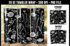 Black and White Wildflower Tumbler Wrap | 20 oz tumbler wrap Product Image 1