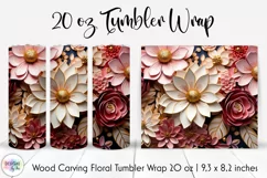 3d Wood Carving Effect Floral Tumbler Wrap | 3d Flowers PNG Product Image 1