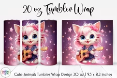 Cat Popstar Tumbler Wrap Sublimation | Pink Kitty Tumbler Product Image 1