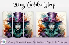 Creepy Clown Face Tumbler Wrap Sublimation | Scary Clown PNG Product Image 1