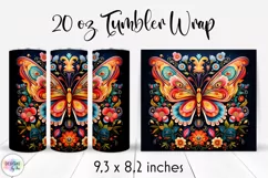 Butterfly with Flowers Folk Tumbler Wrap Sublimation Product Image 1