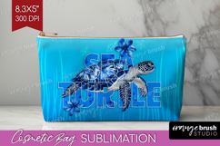 Turtle Floral Cosmetic Bag Sea Blue Makeup Bag PNG Product Image 1