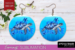 Turtle Floral Round Earrings Sea Blue PNG Sublimation Product Image 1