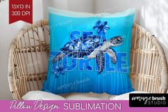 Turtle Floral Pillow Sublimation Sea Blue Pillow Cover PNG Product Image 1