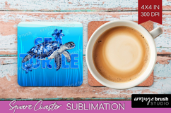Turtle Floral Square Coaster Sea Blue Coaster PNG Product Image 1