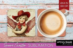 Valentine Angel Square Coaster - Cupid Coaster PNG Product Image 1