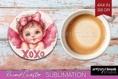 Valentine Angel Round Coaster - Cupid Coaster PNG Product Image 1