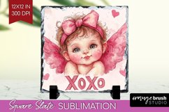Valentine Angel Slate PNG - Cupid Square Slate Sublimation Product Image 1