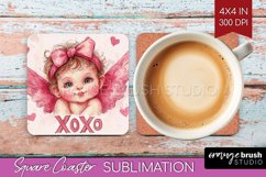 Valentine Angel Square Coaster - Cupid Coaster PNG Product Image 1