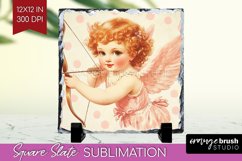 Valentine Angel Slate PNG - Cupid Square Slate Sublimation Product Image 1