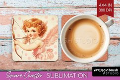 Valentine Angel Square Coaster - Cupid Coaster PNG Product Image 1