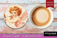 Valentine Angel Round Coaster - Cupid Coaster PNG Product Image 1
