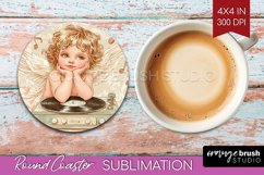 Valentine Angel Round Coaster - Cupid Coaster PNG Product Image 1