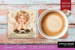 Valentine Angel Square Coaster - Cupid Coaster PNG Product Image 1