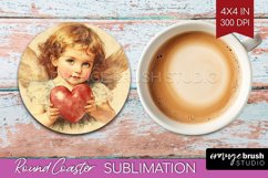 Valentine Angel Round Coaster - Cupid Coaster PNG Product Image 1