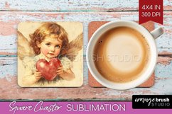 Valentine Angel Square Coaster - Cupid Coaster PNG Product Image 1