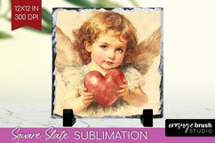 Valentine Angel Slate PNG - Cupid Square Slate Sublimation Product Image 1