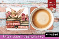 Valentine Angel Square Coaster - Cupid Coaster PNG Product Image 1