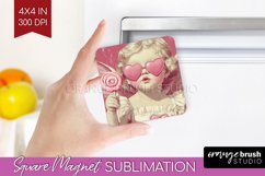 Valentine Angel Magnet Sublimation - Cupid Square Magnet PNG Product Image 1
