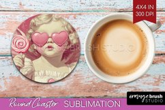 Valentine Angel Round Coaster - Cupid Coaster PNG Product Image 1