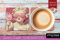 Valentine Angel Square Coaster - Cupid Coaster PNG Product Image 1