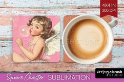 Valentine Angel Square Coaster - Cupid Coaster PNG Product Image 1