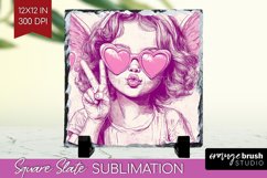 Valentine Angel Slate PNG - Cupid Square Slate Sublimation Product Image 1