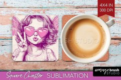 Valentine Angel Square Coaster - Cupid Coaster PNG Product Image 1