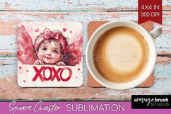 Valentine Angel Square Coaster - Cupid Coaster PNG Product Image 1