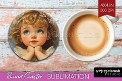 Valentine Angel Round Coaster - Cupid Coaster PNG Product Image 1