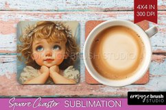 Valentine Angel Square Coaster - Cupid Coaster PNG Product Image 1