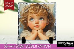 Valentine Angel Slate PNG - Cupid Square Slate Sublimation Product Image 1