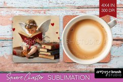 Valentine Angel Square Coaster - Cupid Coaster PNG Product Image 1
