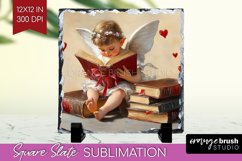 Valentine Angel Slate PNG - Cupid Square Slate Sublimation Product Image 1