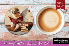 Valentine Angel Round Coaster - Cupid Coaster PNG Product Image 1