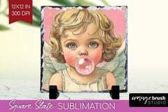 Valentine Angel Slate PNG - Cupid Square Slate Sublimation Product Image 1