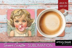 Valentine Angel Square Coaster - Cupid Coaster PNG Product Image 1