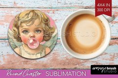Valentine Angel Round Coaster - Cupid Coaster PNG Product Image 1